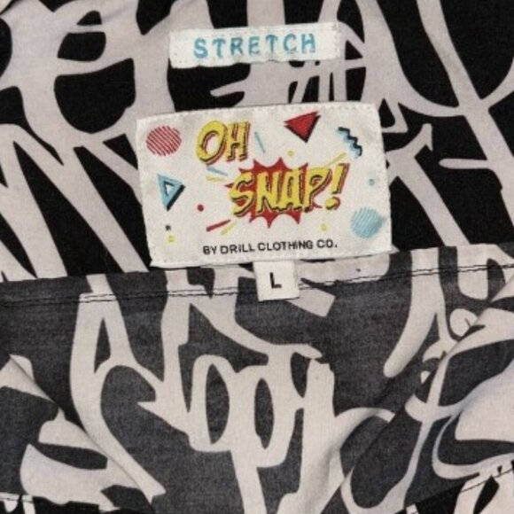 Oh Snap Drill Clothing Men's Grafitti Short Sleeve Shirt Size Large Black/White - Picture 5 of 6